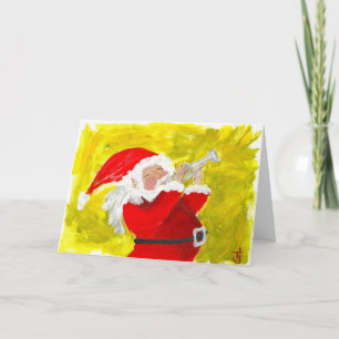 Santa playing trumpet! holiday card