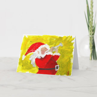 Santa playing trumpet! holiday card