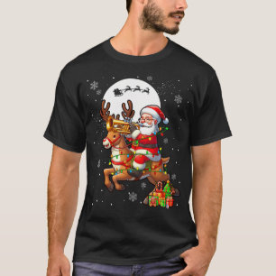 Santa Playing Trumpet On Reindeer Christmas Instru T-Shirt