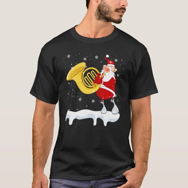 Santa Playing Tuba Funny Santa Tuba Lover Christma T-Shirt (Front)
