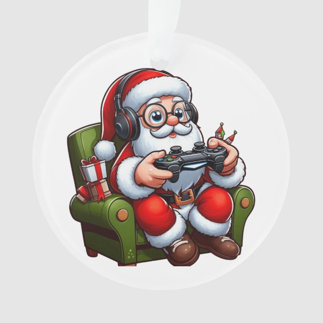 Santa playing video games  ornament (Front)