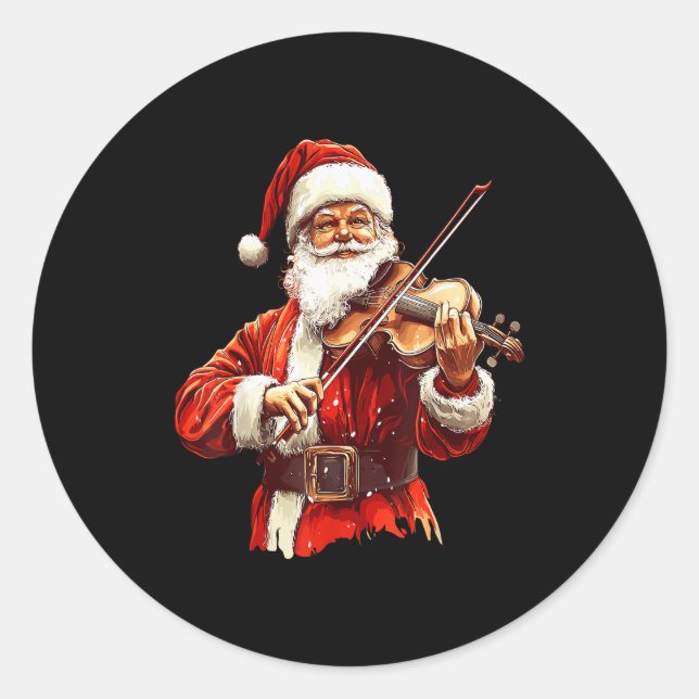 Santa Playing Violin Funny Violin Player Violinist Classic Round Sticker (Front)
