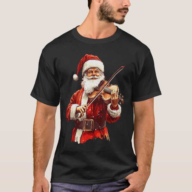 Santa Playing Violin Funny Violin Player Violinist T-Shirt (Front)