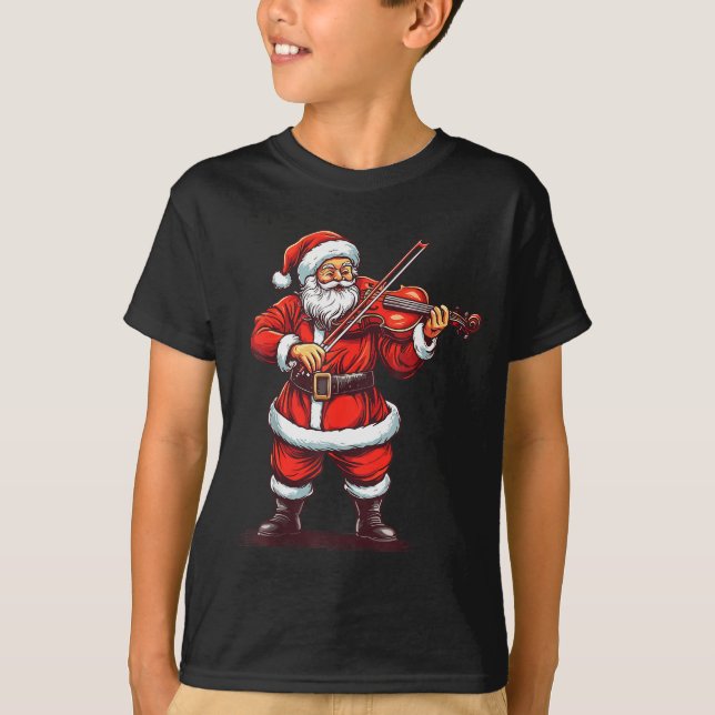 Santa Playing Violin Funny Violinist Violin Player T-Shirt (Front)