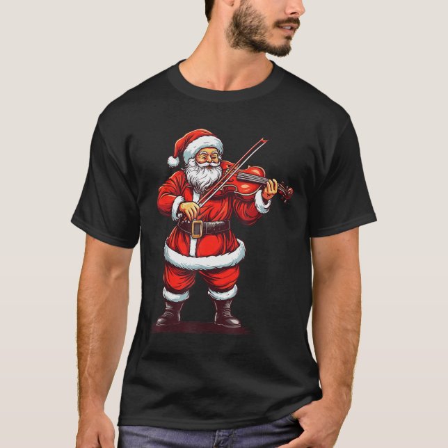 Santa Playing Violin Funny Violinist Violin Player T-Shirt (Front)