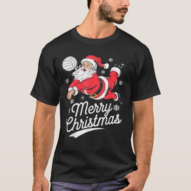 Santa Playing Volleyball Christmas Pajama Cool Spo T-Shirt (Front)