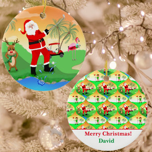 Santa Playing Water Hazard In Florida Golf Name Ceramic Tree Decoration
