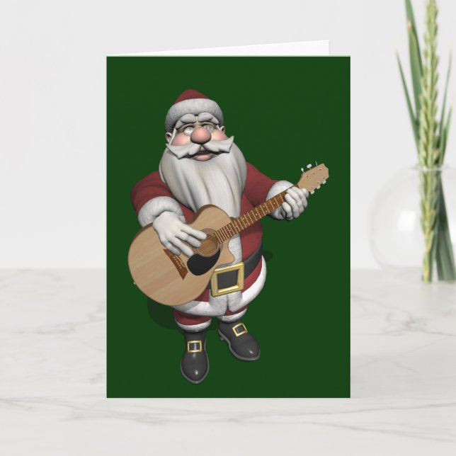 Santa Plays Accoustic Guitar Holiday Card (Front)