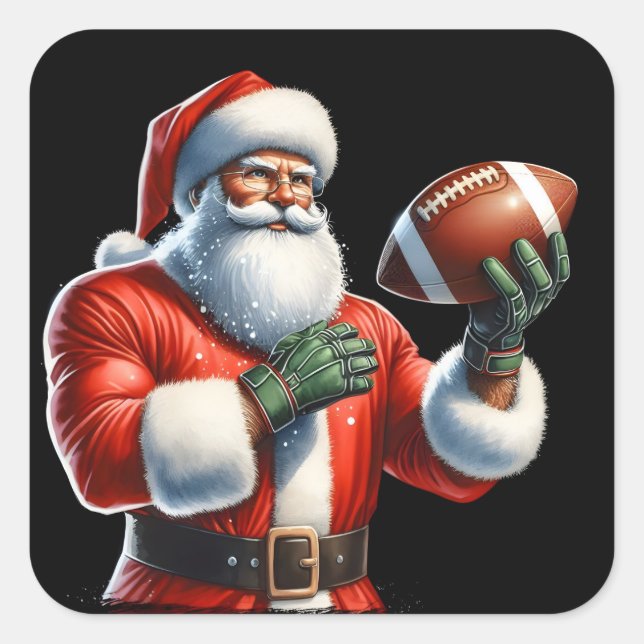 Santa Plays Football Square Sticker (Front)