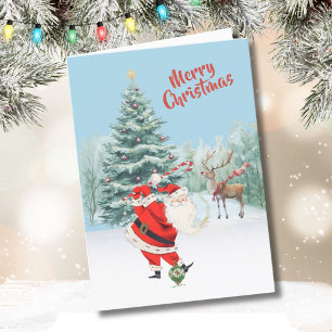 Santa Plays Golf his Reindeer Waits Card