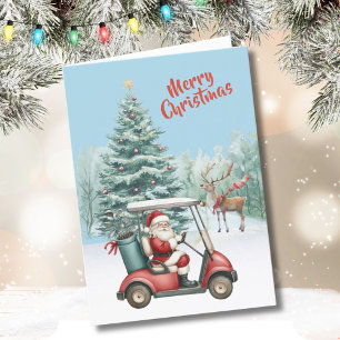 Santa Plays Golf his Reindeer Waits Card
