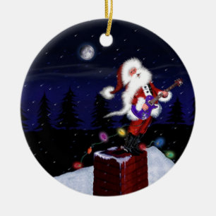 Santa Plays Guitar Ceramic Tree Decoration