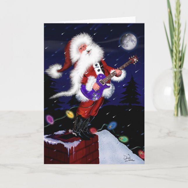 Santa Plays Guitar Holiday Card (Front)