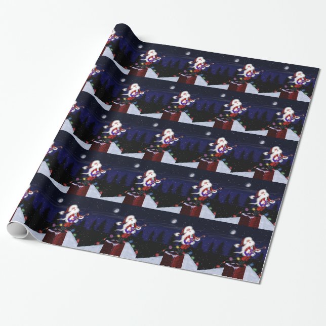 Santa Plays Guitar Wrapping Paper (Unrolled)