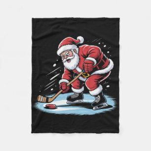 Santa Plays Ice Hockey Funny Christmas Winter Spor Fleece Blanket