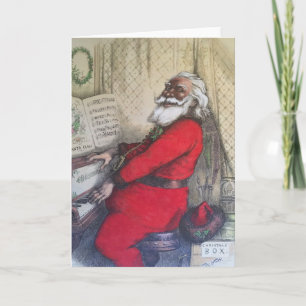 Santa Plays Jolly Christmas Carols Vintage Harpers Holiday Card