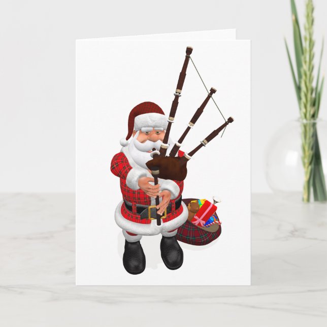 Santa Plays Scottish Great Highland Bagpipes Holiday Card (Front)