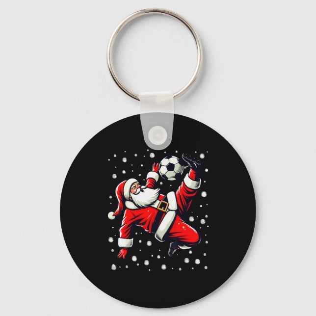 Santa Plays Soccer Bicycle Kick, Christmas Women M Key Ring (Front)