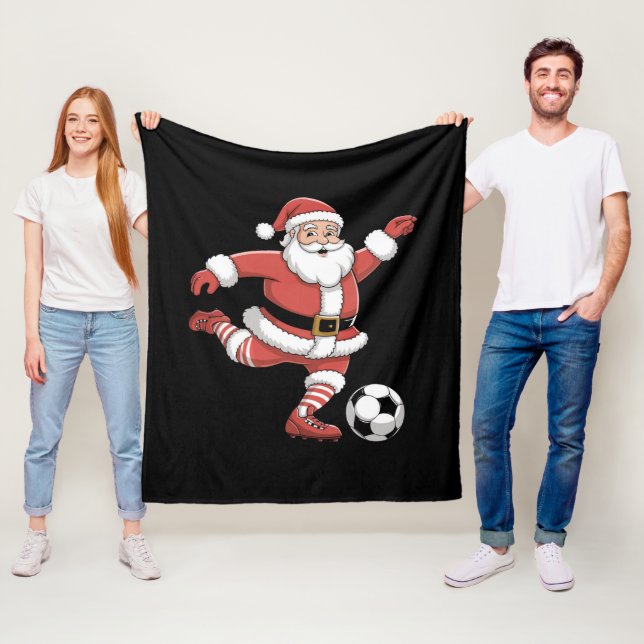 Santa Plays Soccer Christmas Sports Fleece Blanket (In Situ)
