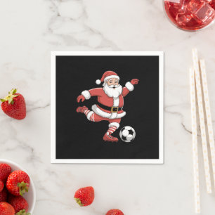 Santa Plays Soccer Christmas Sports Napkin