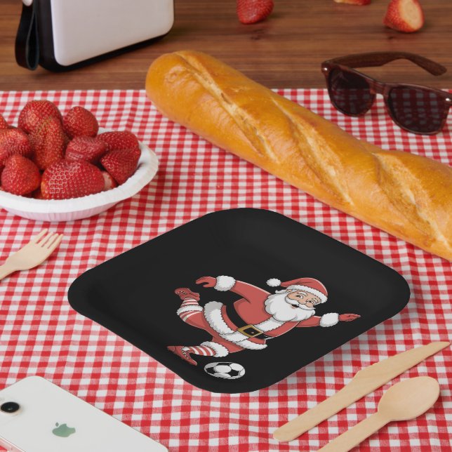 Santa Plays Soccer Christmas Sports Paper Plate (Picnic)
