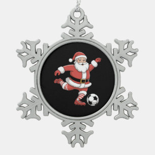 Santa Plays Soccer Christmas Sports Snowflake Pewter Christmas Ornament