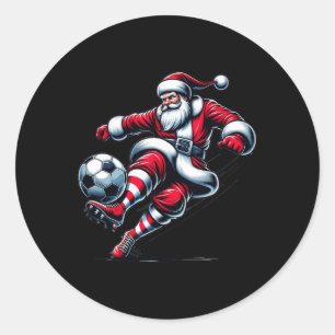 Santa Plays Soccer Christmas Sports Women Men Kids Classic Round Sticker