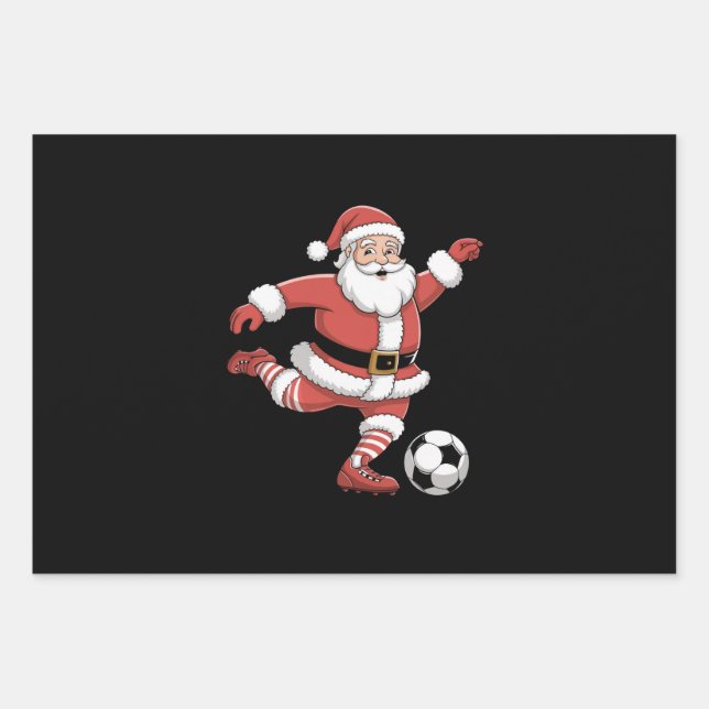 Santa Plays Soccer Christmas Sports Wrapping Paper Sheet (Front)