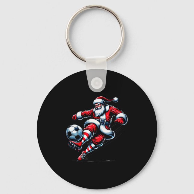 Santa Plays Soccer Christmas Srts Women Men Kids  Key Ring (Front)