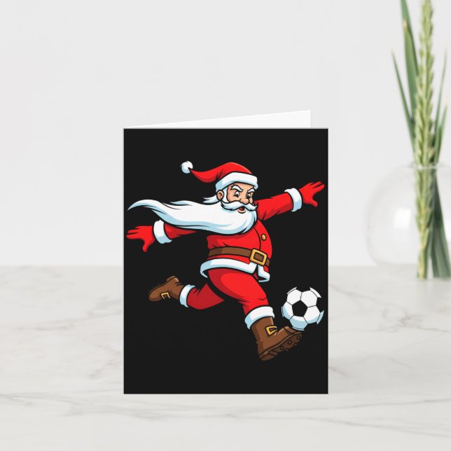 Santa Plays Soccer Christmas Srts Women Men Kids L Card (Front)