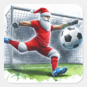 Santa Plays Soccer During the Holiday Season Square Sticker