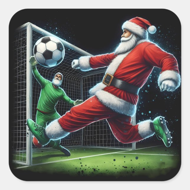 Santa Plays Soccer in Winter Cheer Square Sticker (Front)