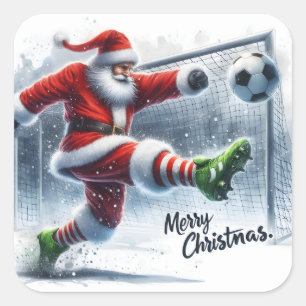 Santa Plays Soccer in Winter Wonderland Square Sticker