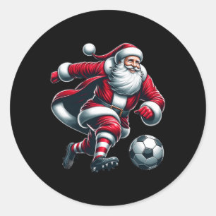 Santa Plays Soccer Sports Christmas Women Men Kids Classic Round Sticker