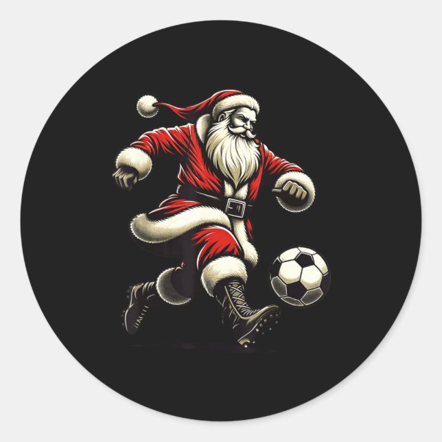 Santa Plays Soccer Srts, Xmas Christmas Women Men  Classic Round Sticker (Front)