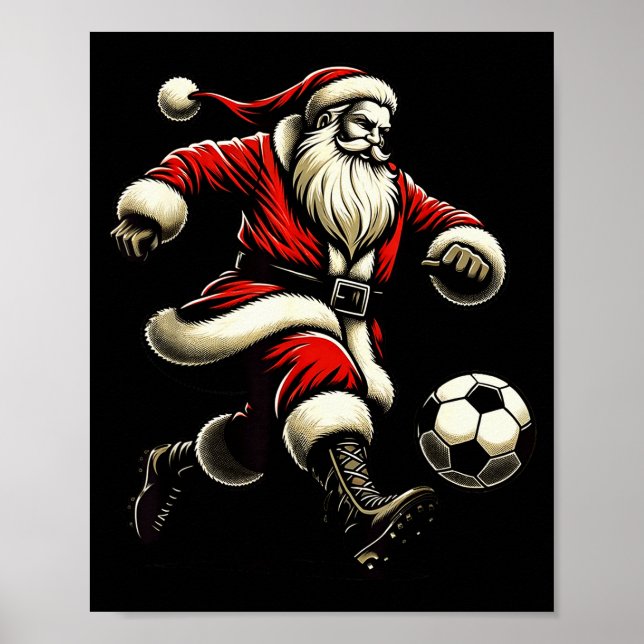 Santa Plays Soccer Srts, Xmas Christmas Women Men  Poster (Front)