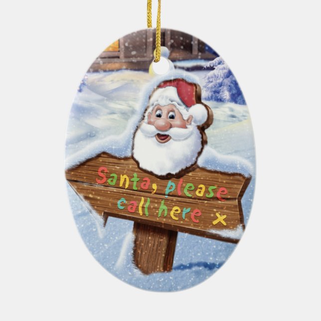 Santa please call here ceramic christmas deco tree decoration (Back)