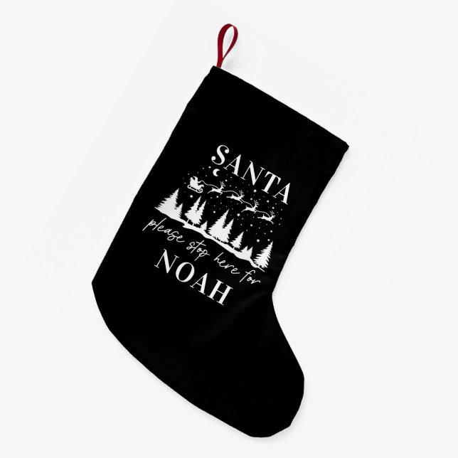 Santa please stop here for Christmas silver Christ Small Christmas Stocking (Front (Hanging))