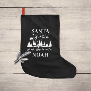 Santa please stop here for Christmas silver Christ Small Christmas Stocking