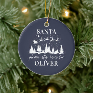 Santa please stop here for Christmas traditional C Ceramic Tree Decoration