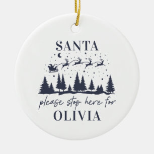 Santa please stop here for Christmas traditional Ceramic Tree Decoration