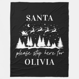 Santa please stop here for Christmas traditional Fleece Blanket