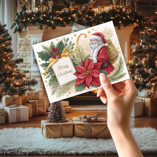 Santa & Poinsetta Christmas Card