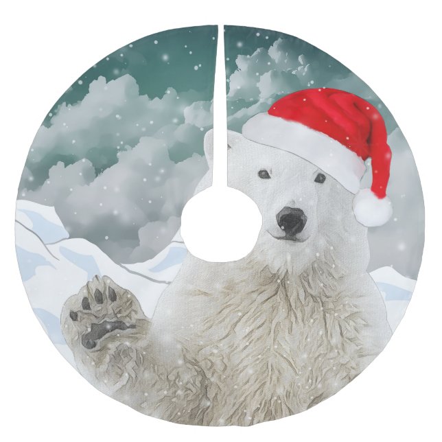 Santa Polar Bear | Beary Christmas Tree Skirt (Front)