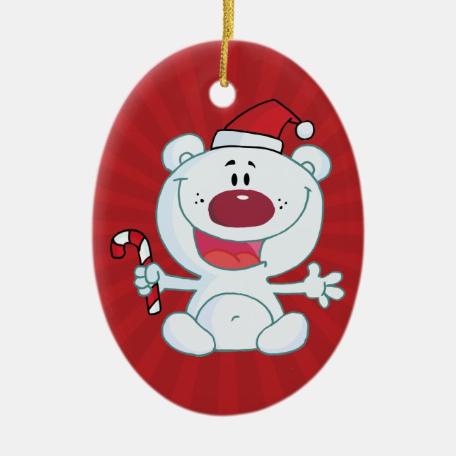 Santa Polar Bear Ceramic Tree Decoration (Front)