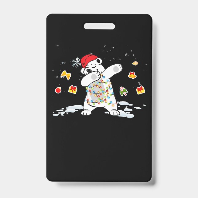 Santa Polar Bear Christmas Lights Bear Lover ID Badge (Front)