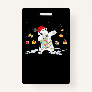 Santa Polar Bear Christmas Lights Bear Lover ID Badge