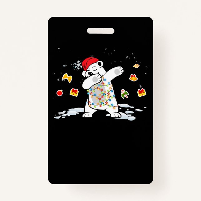 Santa Polar Bear Christmas Lights Bear Lover ID Badge (Front)