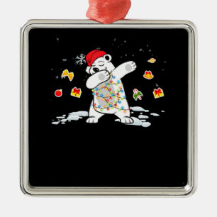 Santa Polar Bear Christmas Lights Bear Lover Metal Tree Decoration