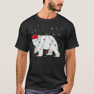 Santa Polar Bear Christmas Tree Lights Bear Lovers T-Shirt